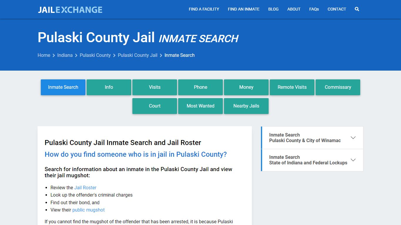 Inmate Search: Roster & Mugshots - Pulaski County Jail, IN